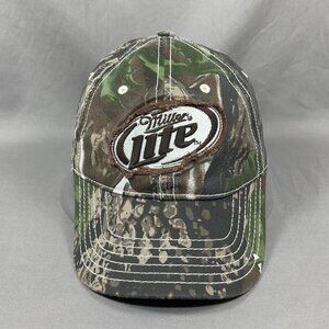 Miller Lite Beer Snapback Hat Distressed Camouflage Golfer Adjustable Dad Mens
